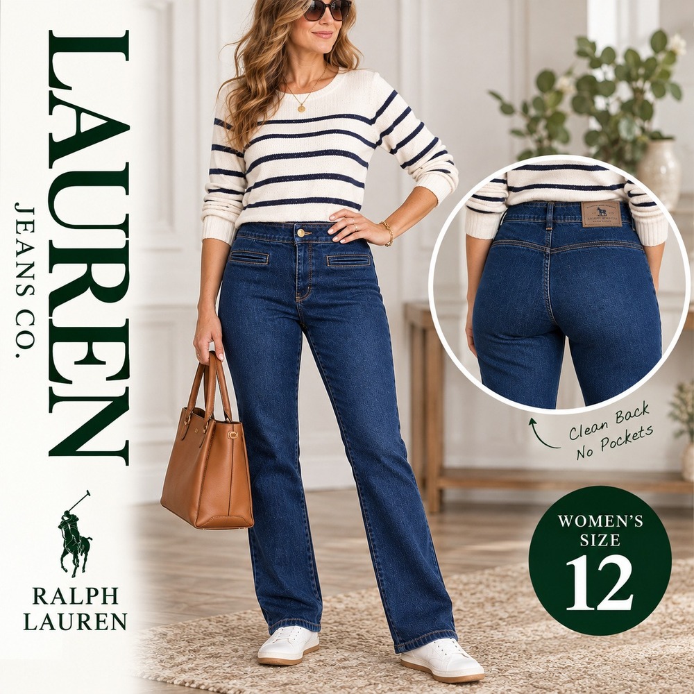 Lauren Ralph Lauren Straight Leg Trouser Jeans Size 12 Denim High Rise Dark Wash